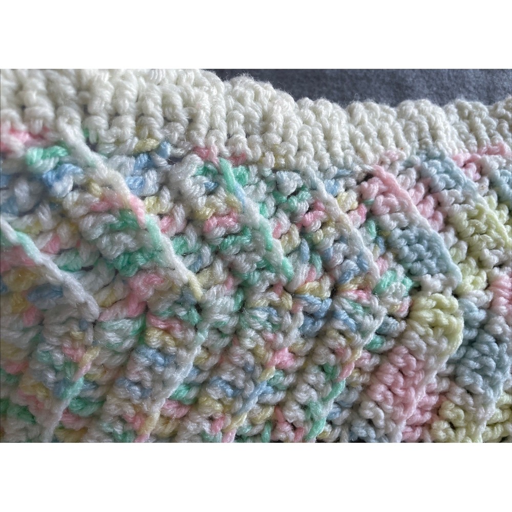 Vintage Handmade Baby Blanket Pink Blue‎ White Green Yellow Crochet 36x36"in